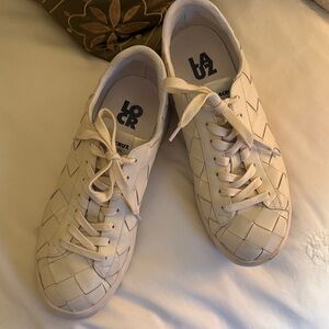 Lola Cruz Women's Woven Leather Cream Sneakers- very comfortable and stylish